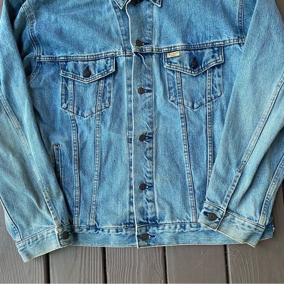 Levi Strauss Signature Mens XL Denim Trucker Jacket Blue Jean Biker Workwear - Picture 12 of 14